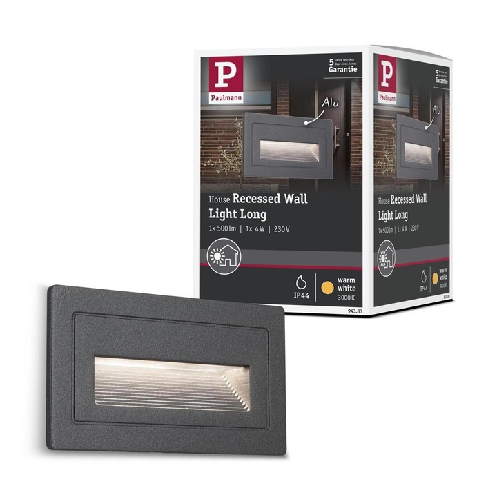 Aplica de exterior Paulmann Long, 4W, 3000K, IP65, aluminiu, 103x58mm