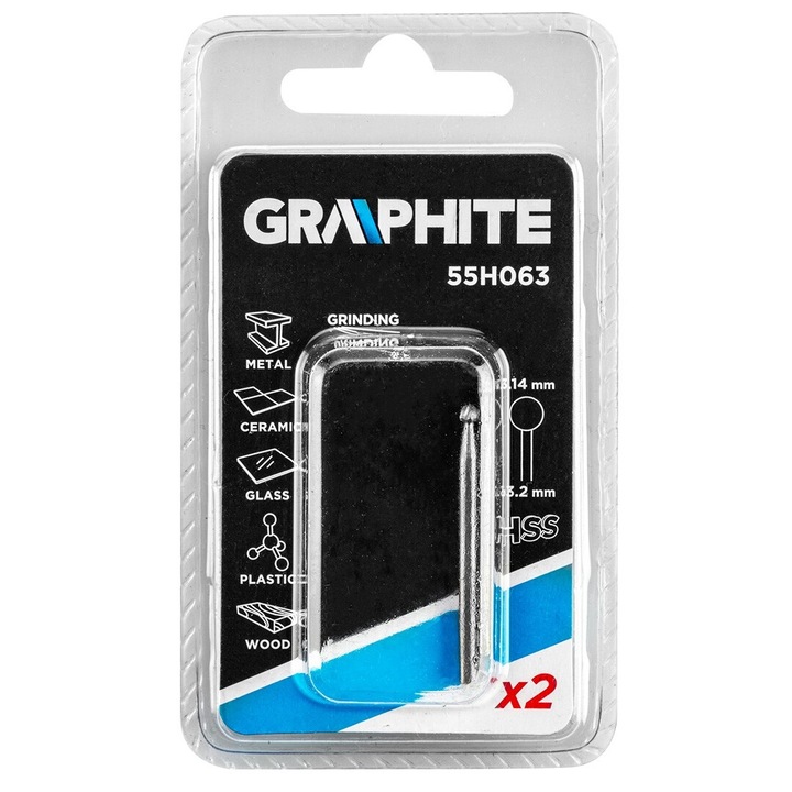 Frez HSS Graphite, set 2 buc, 1.4mm, pentru miniszlifierka, metal, plastic
