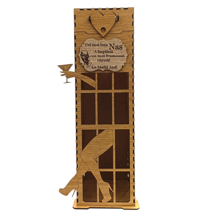 Cutie pentru sticla de vin/whiky cu capac si mesaj standard "Cel mai bun Nas", dimensiune 35x10cm