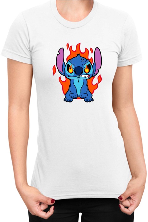 Дамска Тениска Lilo and Stitch Tralala Angry Stitch 02, Бял