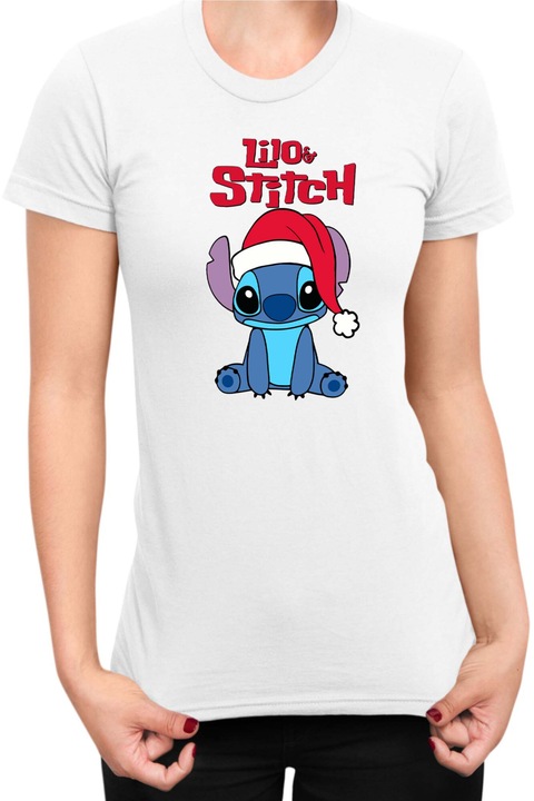 Дамска Тениска Lilo and Stitch Tralala Christmas Stitch 02, Бял