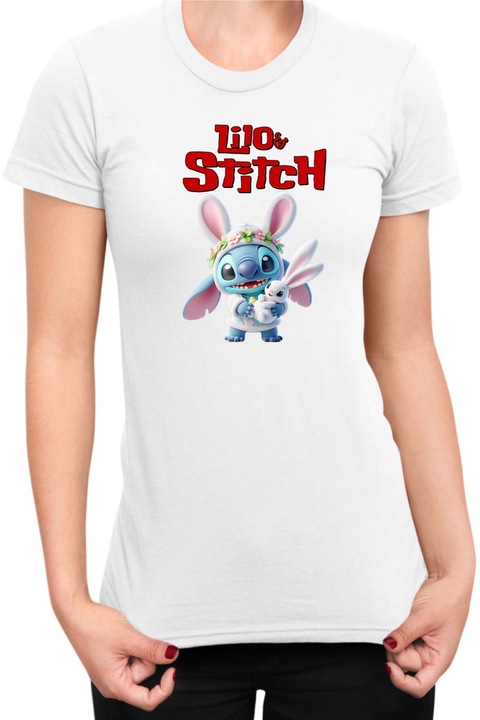Дамска Тениска Lilo and Stitch Tralala Easter Stitch 04, Бял