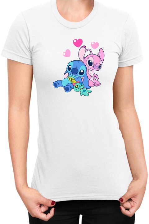 Дамска Тениска Lilo and Stitch Tralala Stitch and Angel 03, Бял