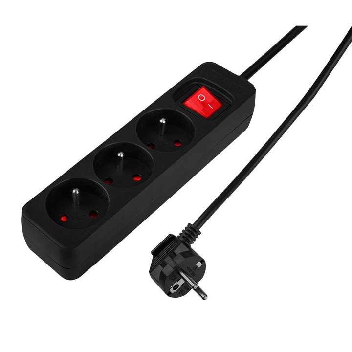 Hosszabbító kábel kapcsolóval 3x1,5 mm2 3G 1,5 m fekete be/ki NEO