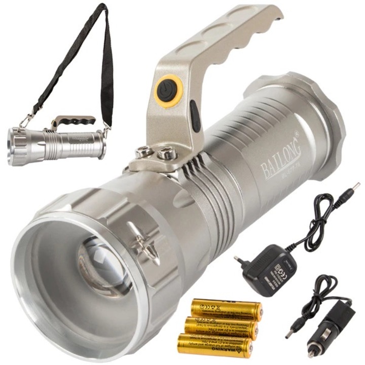 Lanterna militara cu led, Bailong searchlight cree xm-l t6 din aluminiu de aviatie, raza de iluminat de 400m, cu baterii