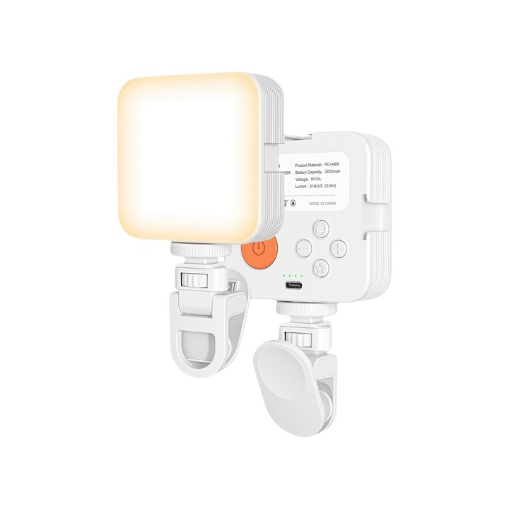 Lumina de umplere pentru fotografie, reglarea luminii in trei culori, 10 niveluri de luminozitate, 108 margele de lampa, 2000Mah, durata lunga de viata, compact si portabil, alb