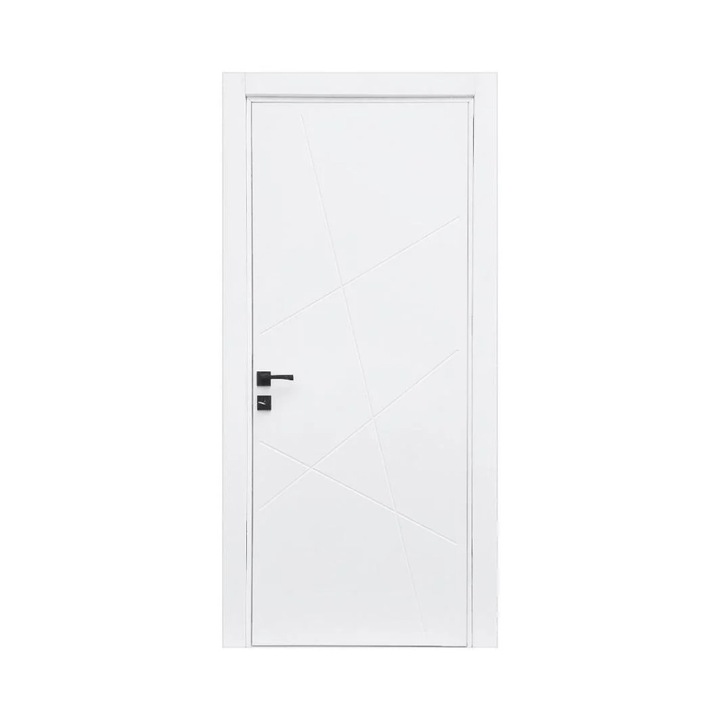 Интериорна врата от MDF Novo Doors ND170 LUX PREMIUM, Рамка от масив, Пълен комплект, Регулируема каса 30 см ВКЛЮЧЕНА, Первази от двете страни, 80x200 см, Матово бяло