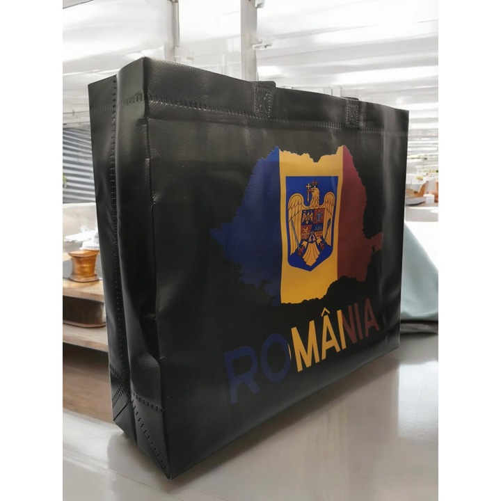 Punga de Cadou din Vinil, cu Harta Romaniei si Stema Noua, 35x30x18cm, Ideala pentru Suveniruri, VisionXXI
