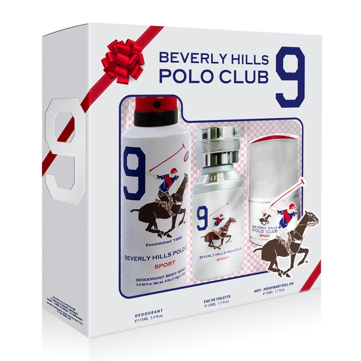 Set cadou parfumuri Fragrance Beverly Hills Polo Club nr 9, apa de toaleta 50ml, deodorant spray 175ml, antiperspirant 50ml