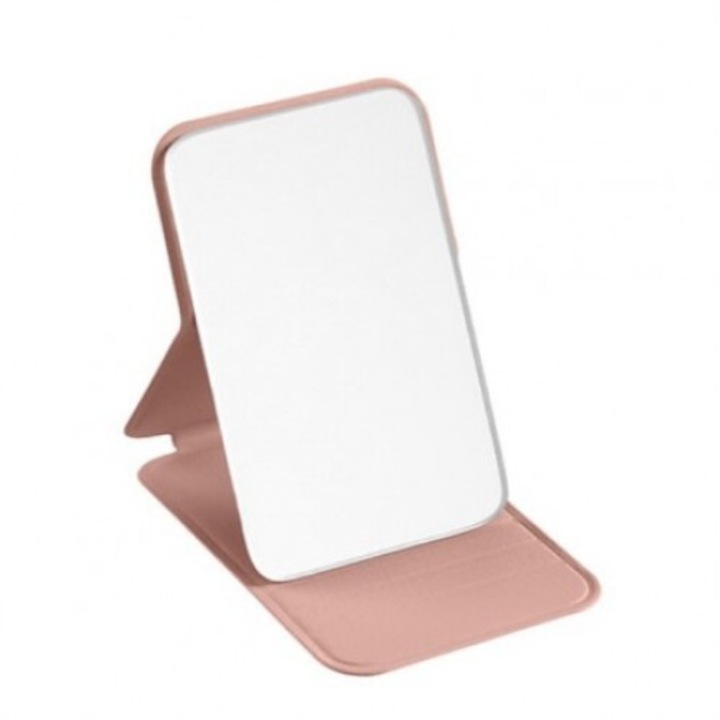 Oglinda cosmetica, ECARLA L17R, cu husa din piele ecologica, roz