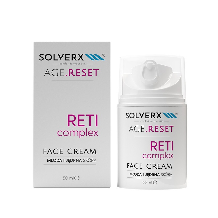 Crema de fata SOLVERX Age.Reset Reti Complex, 50 ml, pentru zi si noapte, anti-imbatranire, hidratare