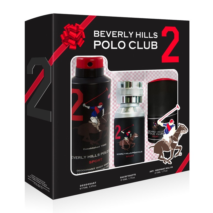 Set cadou pentru barbati Beverly Hills Polo Club, apa de toaleta 50 ml, deodorant spray 175 ml, antiperspirant roll-on 50 ml