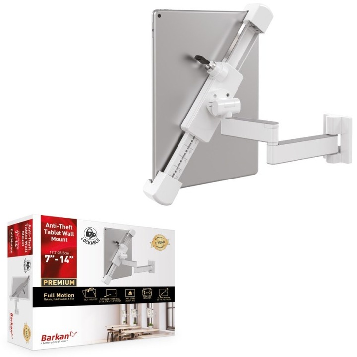 Suport de perete pentru tableta, Barkan, 7 - 14 inch, alb