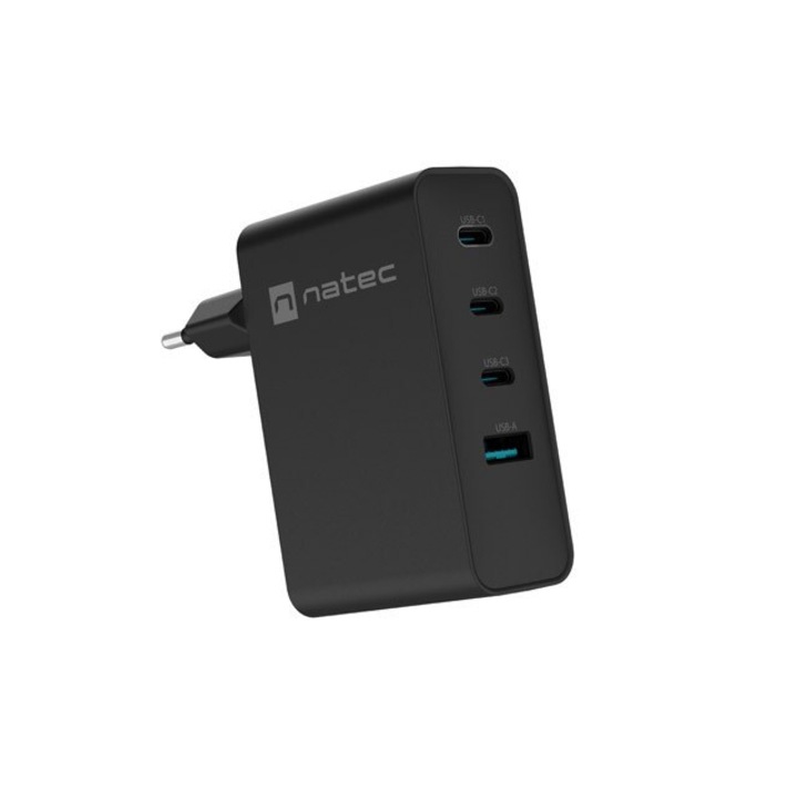 Адаптер, Natec USB Charger Ribera 3X USB-C 1x USB-A 100W, Black