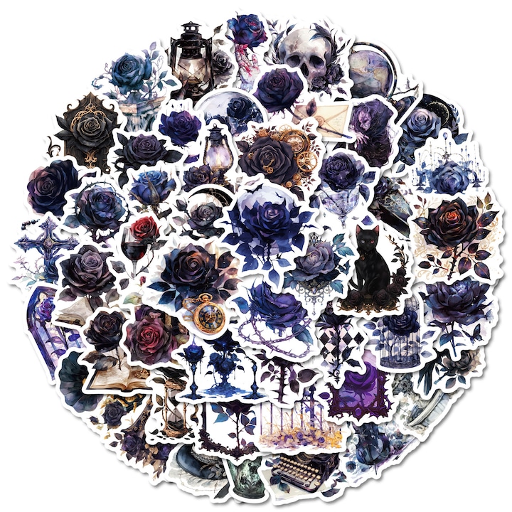 Комплект от 50 декоративни стикера Feicaeesa, модел на тъмна роза, водоустойчив винил, многоцветни, 5 см, за лаптоп, телефон, компютър, преносим компютър, части от интериора на автомобила