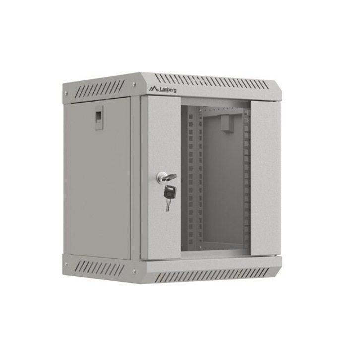 Lanberg fém szekrény, 10" 6U 300x300, szürke, üvegajtós, lapos csomag készlet