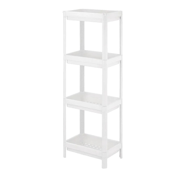 Polc, műanyag, 4 szintes, fehér, 35,5x23x100 cm