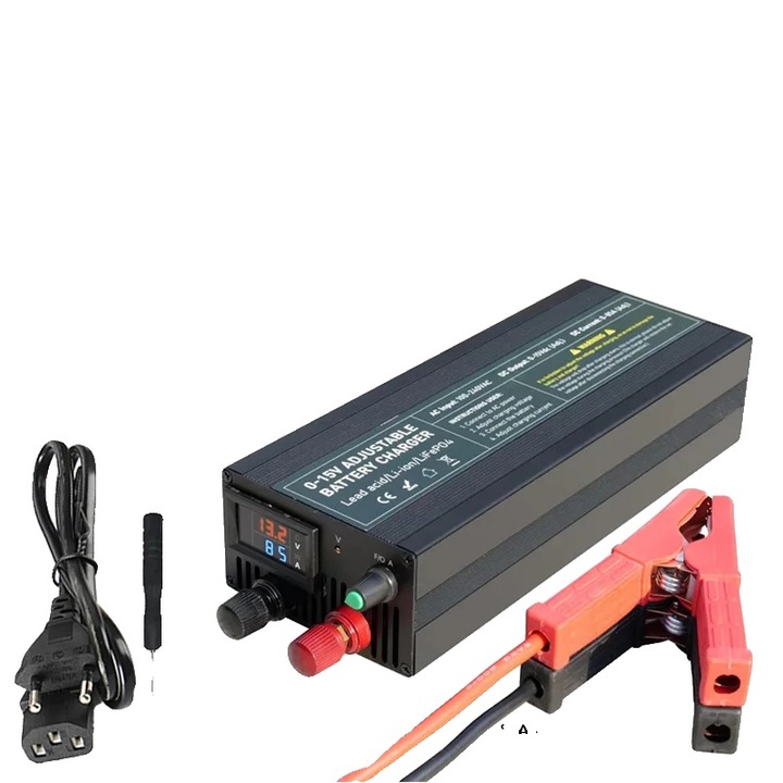 Incarcator auto DT100A, curent ajustabil 0-100A, display LCD, cu cleme crocodil