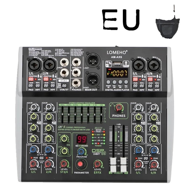 Mixer audio, 6 canale, 99 efecte DSP, Bluetooth, USB, AM-AX6 EU