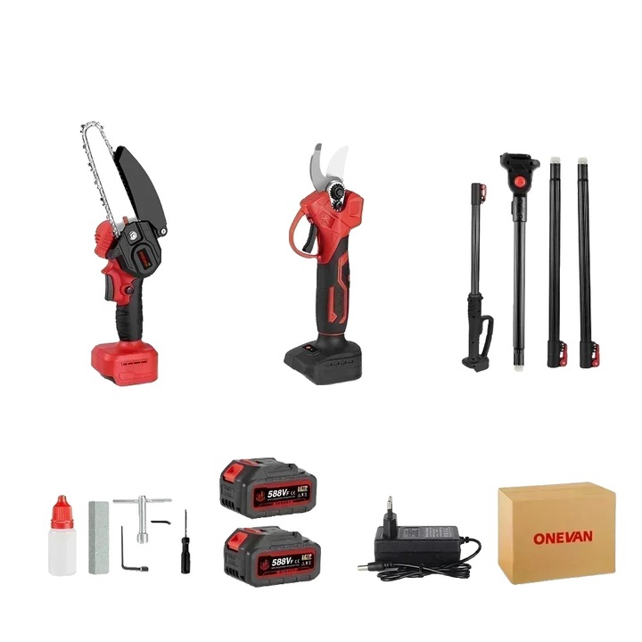 Elektromos láncfűrész, állítható hosszúságú, nagy sebességű vágás, 2 elem, 1 EU csatlakozó, 25 cm-es pengeátmérő