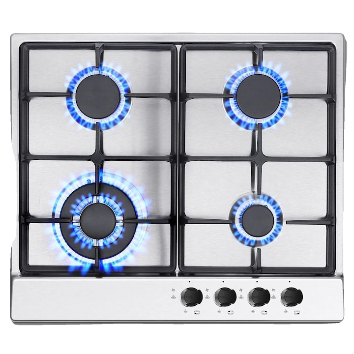Beépíthető gázfőzőlap, 4 égős, inox, elektronikus gyújtás, 552x470mm