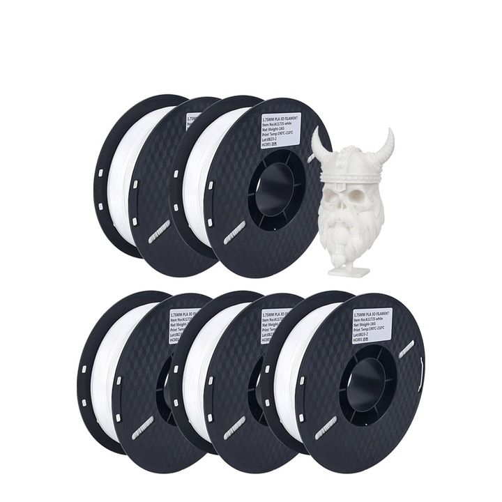 Filament PLA 1.75mm, 5KG, alb, pentru imprimare 3D