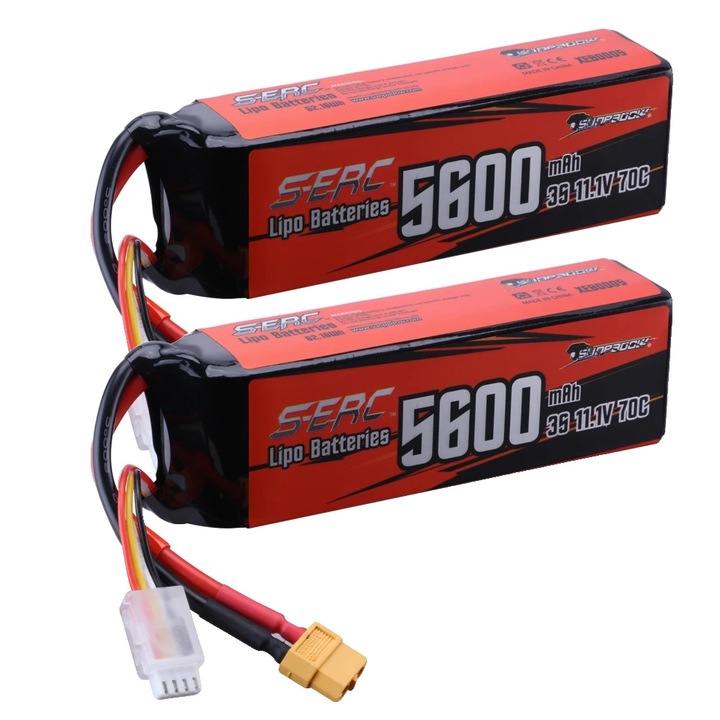 Baterie Lipo 5600mAh, 11.1V, 70C, set 2 bucati, dimensiuni 137x45x31mm