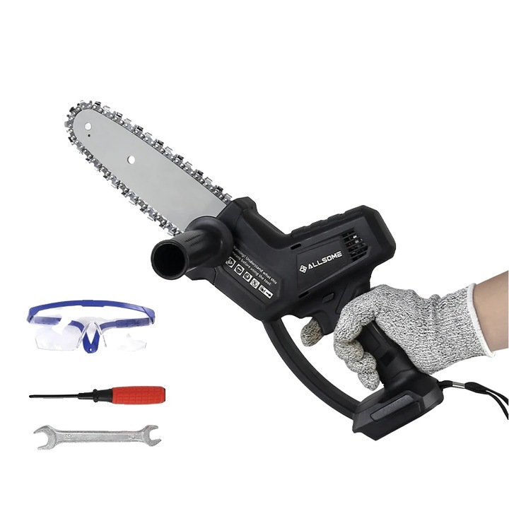 Fierastraie cu lant, mini, design usor, set cu ochelari si cheie, fara baterie