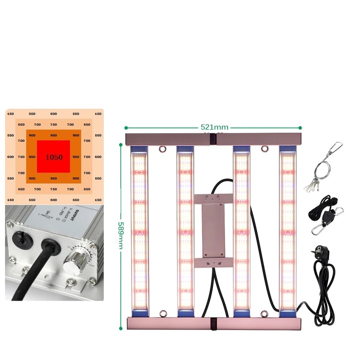 Panou LED pentru cresterea plantelor, 240W, 1400 LED-uri, dimabil, 52.1x58.9cm