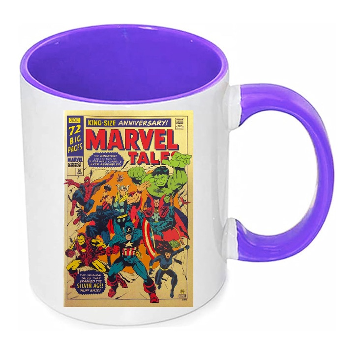 Cana ceramica Marvel Tales Super Heroes, 330ml, alb si mov