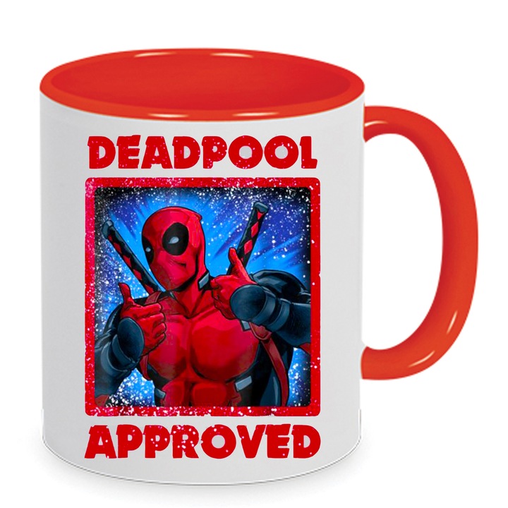 Cana ceramica Deadpool, 330ml, alb-rosu