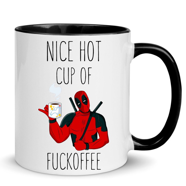 Cana ceramica Deadpool 330ml alb/negru, design umoristic