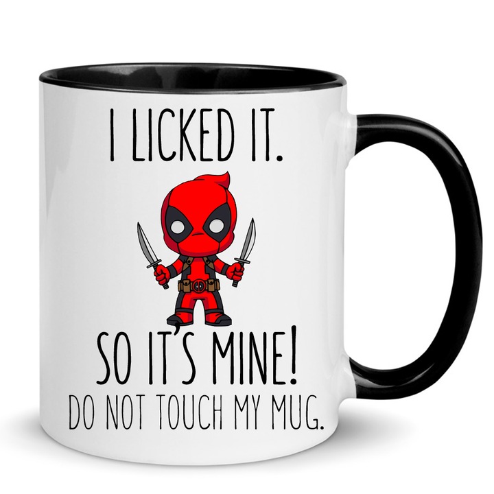 Cana ceramica Deadpool 330ml alb-negru, design amuzant