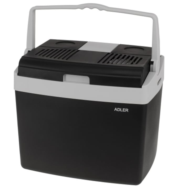 Lada frigorifica auto Adler AD 8091, 25 litri, Racire sau Incalzire, 12V/220V, Functie ECO, Portabila și Usor de Transportat, Design Modern, Ideala pentru Camping, Pescuit, Drumuri lungi cu Masina, Negru/Gri