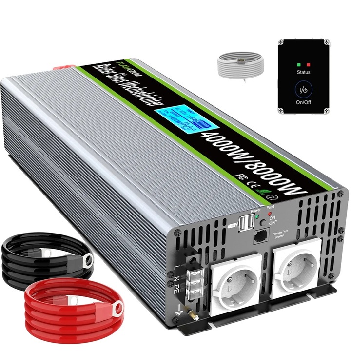 Inversor solar, 4000W putere continua, 12V, 8 functii de protectie, conexiuni cu telecomanda