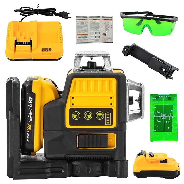 Nivel laser 3D cu 12 linii, 48V, acumulator 5000mAh, set cu 1 acumulator