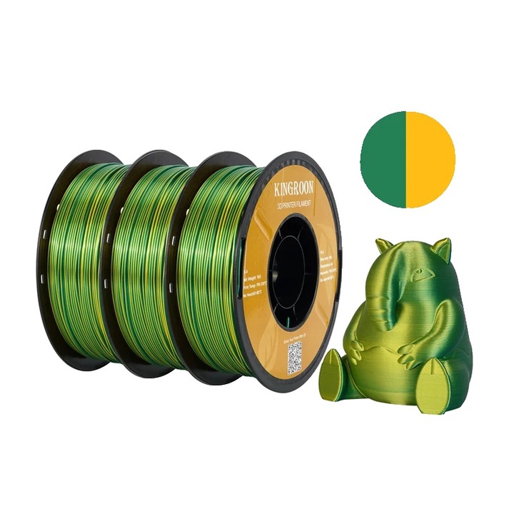 Filament PLA Coextrudat Dual-Color, 1.75mm, Verde si Rosu, 3kg