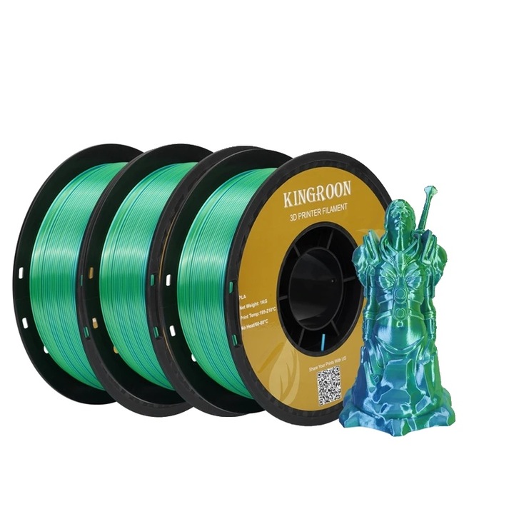 Filament PLA Coextrudat Dual-Color, 1.75mm, Set 3kg, Verde si Albastru