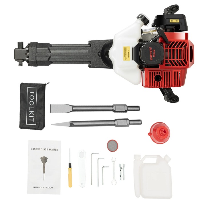 OEM Benzines kalapács, 1900W, 1500bpm, 20-55J, piros, 61x38,5x26,5cm