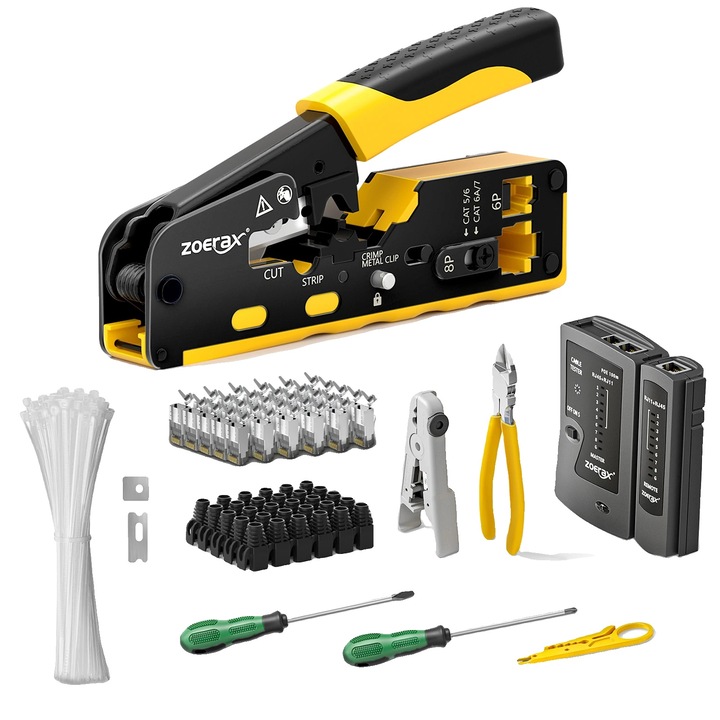 11 az 1-ben multifunkciós szerszámkészlet, krimpelőfogó, CAT6A/CAT6/CAT5E kábeleket támogat, Cat7 készlet, 0,97 kg