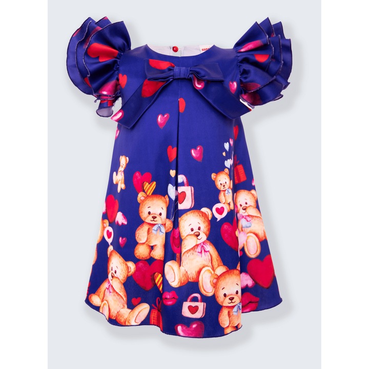 Rochita albastru inchis, cu ursuleti, Nannie, Albastru inchis