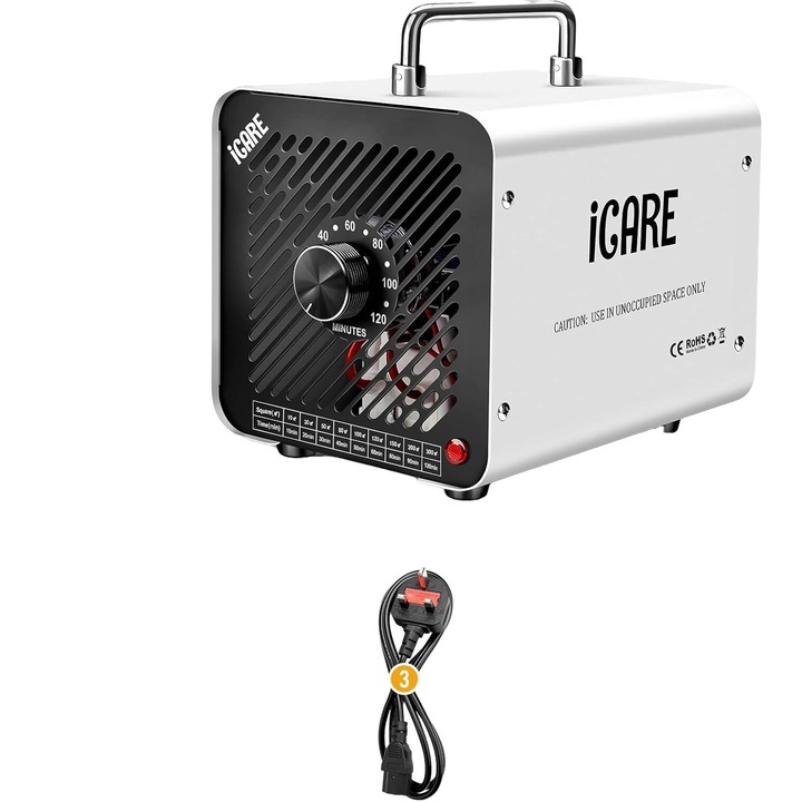 Generator ozon, iCare, 30000 mg/h, 215x163x160mm, alb, 45 dB, 110 W, cu timer 120 minute