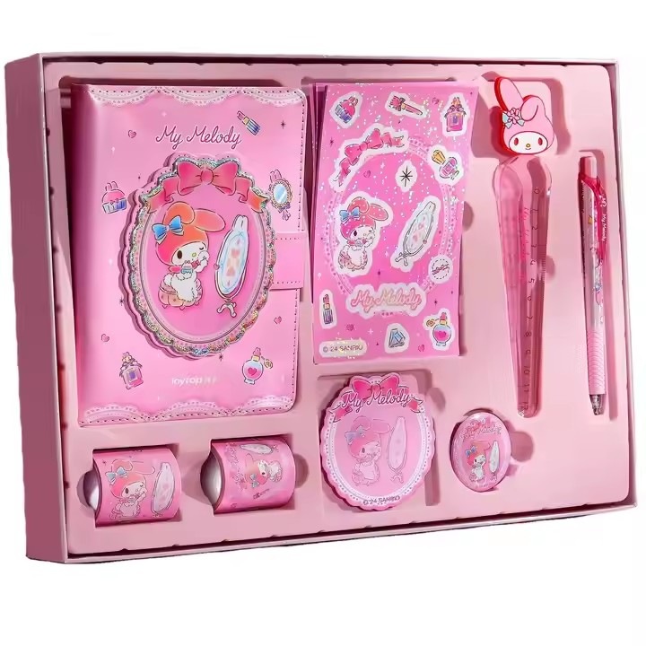 Подаръчен комплект за училищни консумативи Melody, 8 броя, Розово