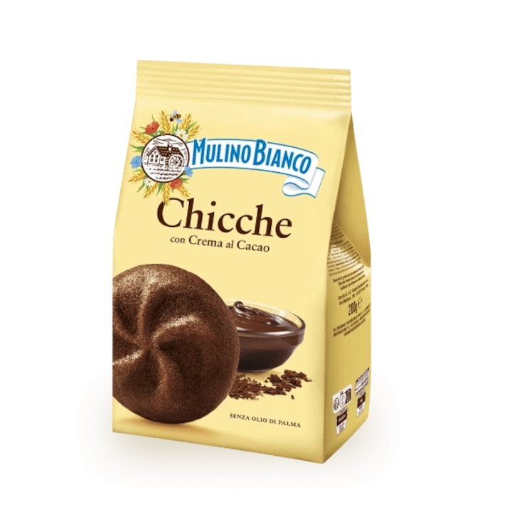 Biscuiti umpluti cu crema de cacao, Chicche, Mulino Bianco, 200 g