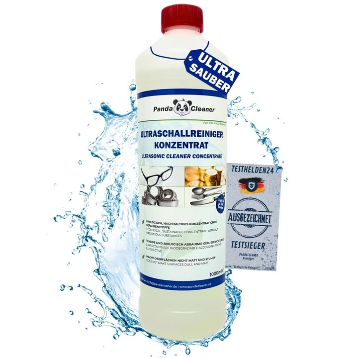 Detergent de curatat cu ultrasunete pentru ochelari PandaCleaner EA1712, Potrivit si pentru bijuterii, ceasuri si articole delicate, Volum 1 litru