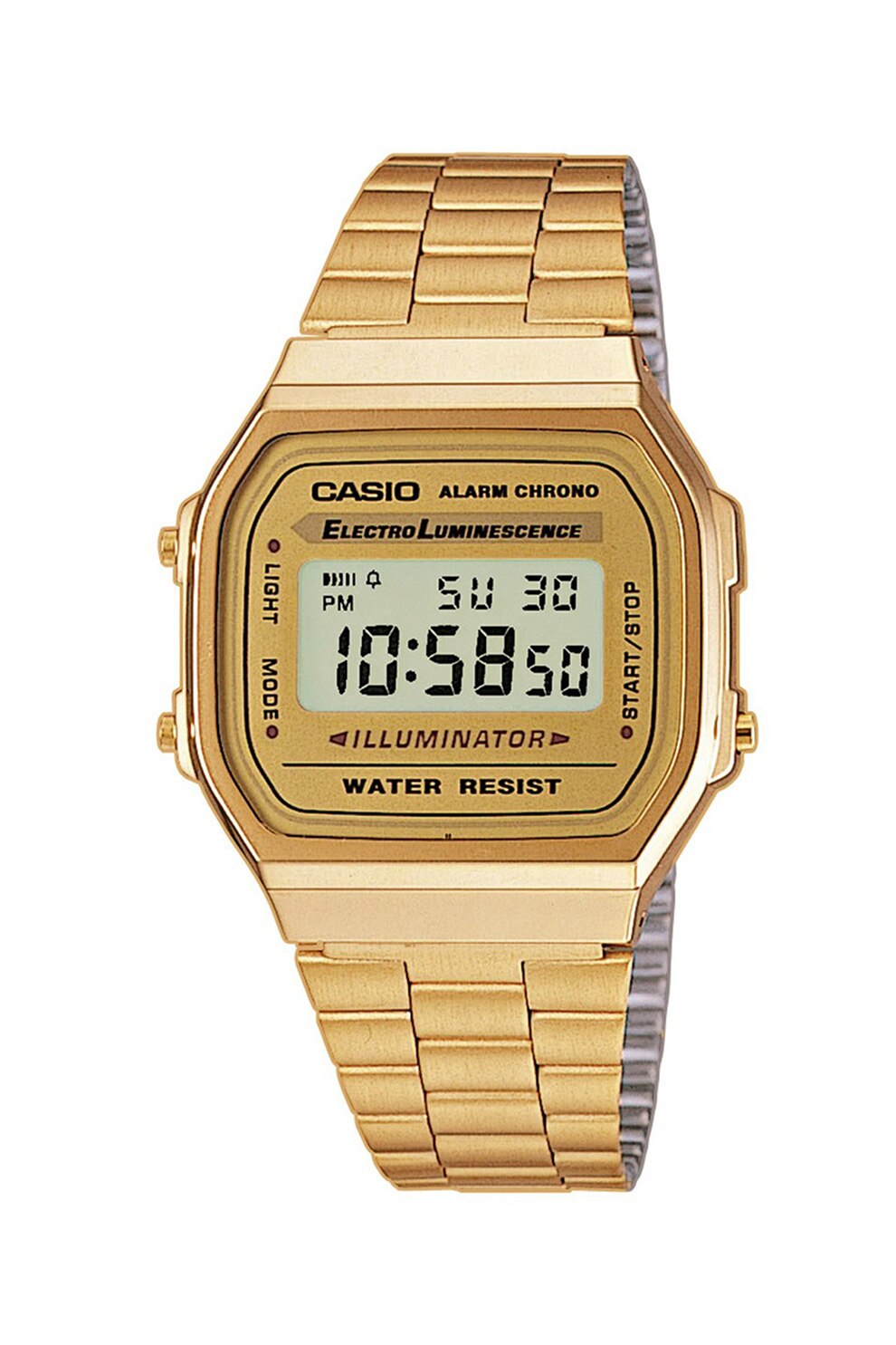 Casio, Ceas digital unisex cu bratara de otel inoxidabil, Auriu