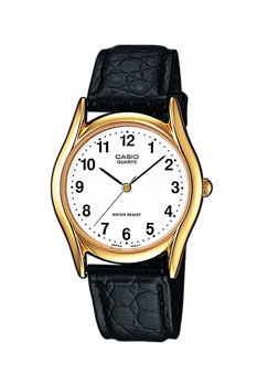 Casio, Ceas cu o curea de piele cu model crocodil Collection, Negru Casio, Ceas cu o curea de piele cu model crocodil Collection, Negru