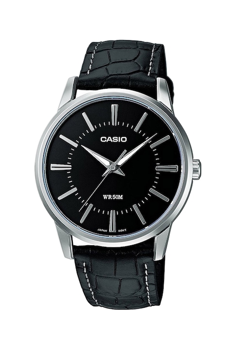 Casio, Часовник Collection с кожена каишка, Черен