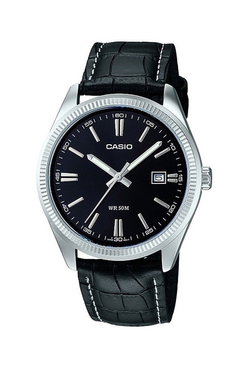 Casio, Часовник Collection с кожена каишка, Сребрист