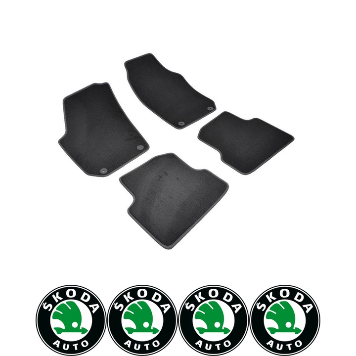 Set covorase auto din mocheta Skoda Fabia II (2007-2014) dedicate, si 4 stickere rotunde autoadezive de 6 cm Skoda